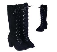 SIULAS Medieval Boots Womens Gothic Knee High Boots Knee Length Laces UP Shoes Renaissance Medieval Cosplay,Black,39
