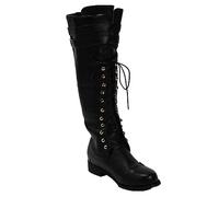 SIULAS Medieval Cosplay Boots Long Western Cowboy Knee Boots Vintage Faux Leather Cowboy Boots Knee Length Laces-UP Shoes,Black,46