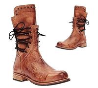 SIULAS Medieval Cosplay Boots Women PU Leather Boots Mid-Calf Boots Retro Punk Lace-Up Low Heels Autumn Winter Motorcycle Boots Festival LARP Shoes Vintage Cowboy Western Boots for Cosplay,Brown,37