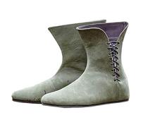 Medieval Cosplay Boots - Retro Gothic Cross Strap PU Leather Short Boots - Women Mens Mid-Calf Boots Lace Up Boots with Flat Lace - Festival LARP Shoes - for Cosplay,Green,47
