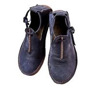 SIULAS Medieval PU Leather Flat Bottom Shoes -Renaissance Witch Boots with Low Heel - Steampunk Retro Casual Leather Ankle Boots - Women's Round Head Leather Shoes,Blue,37
