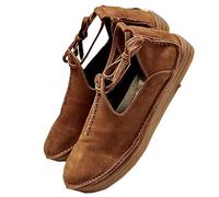 SIULAS Medieval PU Leather Flat Bottom Shoes -Renaissance Witch Boots with Low Heel - Steampunk Retro Casual Leather Ankle Boots - Women's Round Head Leather Shoes,Yellow,37