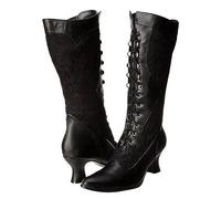 SIULAS Medieval Women Boots - PU Leather Steampunk Boots - Palace Noble Vintage Lace Mid Calf Boot - Western Cowboy Boots Shoes Lace Up Shoes Autumn Winter Cosplay Knight Boots,Black,41