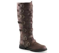 SIULAS Mens Mid-Calf Boots with 7 Buckle Knee Length Laces UP Shoes Renaissance Medieval Cosplay Boots for Stage Performance Props,Brown,43