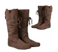 SIULAS PU Leather Boots - Low Heel Mid Tube Knights Boots - Renaissance Medieval Cosplay Boots for Cosplay Carnival Party,Brown,48