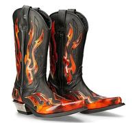 SIULAS PU Leather Boots Vintage Western Cowboy Boots Embroidery Biker Boots Slip On Casual Shoes Pointed Toe Boots, orange, 6 UK