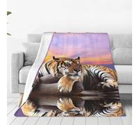 SIULAS Sofa Throw 50" X 60",Fluffy Soft Warm Versatile Fleece Tiger Lying On Wood Blanket For Couch/Bed/Single Size,Grey