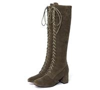 SIULAS Vintage Medieval High-Heeled Boots - Renaissance Medieval Cosplay Boots - Women Retro High Boots Lace-Up Knee-Length Boots Festival Larp Shoes for Cosplay,Green,38