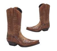 SIULAS Western Cowboy Boots - Low Heel Mid Tube Knight Boots - Vintage Leather Embroidery Western Cowboy Biker Boots, Brown Brown, 9.5 UK