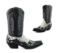 SIULAS Western Cowboy Boots - Low Heel Mid Tube Knight Boots - Vintage Leather Embroidery Western Cowboy Biker Boots, black, 13.5 UK
