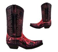 SIULAS Western Cowboy Boots - Low Heel Mid Tube Knights Boots - Vintage Leather Embroidery Western Cowboy Biker Boots,Red,48