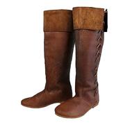 SIULAS Western Knee Boots - Medieval Knight Boots - Retro Gothic Pirate Witch Leather Shoes - PU Leather Knight Boots -,Brown,48
