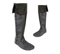 SIULAS Western Knee Boots - Medieval Knight Boots - Retro Gothic Pirate Witch Leather Shoes - PU Leather Knight Boots -,Black,47