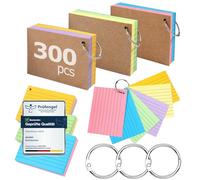 Siumir 300 PCS Flash Cards, Double-Sided Printing, A7 Revision Cards with Kraft Cover and Loose-Leaf Ring, Six-Color Ruled Index Cards Paper for Office&Home&School（4.1 * 3inch）