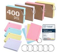 Siumir 400 Pack Index Cards,150g/m², Double-Sided Printing, A7 Flashcards, Four Colors Lined Index Cards, Suitable for Offices & Homes & Schools (4.09 x 2.99 in)