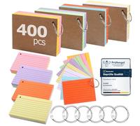 Siumir 400 Pack Index Cards, 150g/m², Double-Sided Printing, A7 Flashcards, with Kraft Cover and Loose-Leaf Ring, Eight Colors Lined Index Cards, Suitable for Offices& Schools (4.09 x 2.99 in)