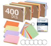 Siumir 400 Pack Index Cards,150g/m², Double-Sided Printing, Flashcards, with Kraft Cover and Loose-Leaf Ring, Eight Colors Lined Index Cards, Suitable for Offices & Homes & Schools (4.92 x 2.95 in)