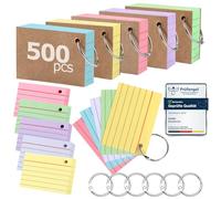 Siumir 500 Pack of Index Cards, 150g/m², Double-Sided Printing, A8 Study Cards, with Kraft Cover and Loose-Leaf Ring, Five Colors of Lined Index Card, Suitable for Offices and Schools (2.91 x 2.05 in)
