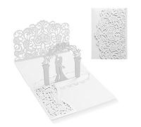 Siumir Pop Up Wedding Card, White Wedding Greeting Card with Envelope and 2 Inside Pages, Wedding Cards for Bride and Groom, Valentines Day, Anniversary Card