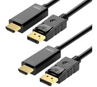 SiumPklay 2-Pack 4K DisplayPort to HDMI Cable 1.8M, Gold-Plated Uni-Directional DP to HDMI Cable Cord, Compatible with Lenovo, HP, Dell, ASUS, NVIDIA, AMD, Projectors & Monitors (Black)