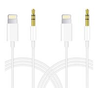 SiumPklay 2-Pack Aux Cable for iPhone in Car, Aux to Lightning Cable, Aux to lightning cable for Car Stereo/Headphones/Speaker, Compatible with iPhone 14/13/12/11/X/8/7 (White, 1M Each)