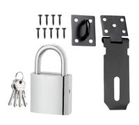 SiumPklay 2 Pcs4 Inch Stainless Steel Hasp and Staple with Padlock - Complete Lock Set for Shed, Gate, Cabinet - Includes 4 Keys & Installation Screws (Black)