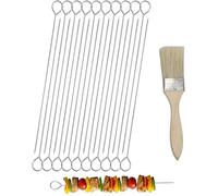 SiumPklay 20 PCS Stainless Steel Skewers - 8 Inch/20cm BBQ Skewers with Basting Brush - Reusable for Grilling, Oven, Air Fryer (Meat, Vegetables, Kebab)