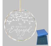 SiumPklay 2025 Round Engagement Gifts for Couples - Personalized Crystal Glass Keepsake Ornament, First Christmas Together as Engaged Couple, Wedding, Romantic Home Decoration (3.1