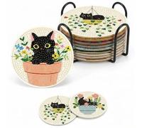 SiumPklay 8-Piece Diamond Art Cat Coaster Set, Cat Diamond Painting Coasters Complete Kit,DIY Gemstone Painting Craft Kit for Beginners, Women, and Teens - A Relaxing Gift Idea