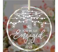 SiumPklay Engagement Gifts for Couples - Personalized Crystal Glass Keepsake Ornament, First Christmas Together as Engaged Couple, Wedding, Romantic Home Decoration (3.1 (2026 Round Engaged)