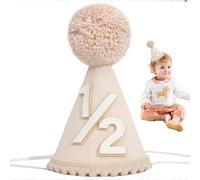 SiumPklay Felt 1/2 Birthday Hat for Babies - Half Birthday Cone Hat with Elastic Band, Cute 6 Months Party Headwear for Boys & Girls Photo Props & Celebration Decor