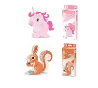 SiumPklay Peel & Stick 3D Puzzle Animal Kits: Squirrel & Unicorn with Snap-Fit & Pre-Applied Adhesive | Instant Assembly Eco Cardboard Models, STEM Toys for Kids Ages 6+ (2-Pack)