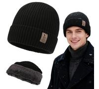 SiumPklay Unisex Winter Beanie Hat - Soft Thick Knitted Skull Cap for Men & Women, Stretchable Black Wooly Hat for Cold Weather, for Dad or Her