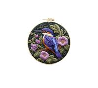 SiumPklay Vibrant Kingfisher Embroidery Kit for Beginners & Adults | Complete Starter Set with 20cm (8") Bamboo-Style Hoop, Pre-Printed Fabric, Threads & Guide | Relaxing Tapestry & Crafting Kit