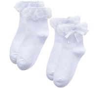 SiumPklay Women's Lace Ruffle Socks - 2 Pairs White Frilly Ankle Socks, Soft Polyester, Comfortable & Breathable Vintage Style Socks for Women