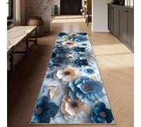 Siunwdiy 3D Flower Rug Extra Long Carpet Runners,70 x 340 cm Blue Washable Runners for Hallways Non Slip Kitchen Runners Hall Runner Rugs for Living Room Bedroom Laundry Room Entryway