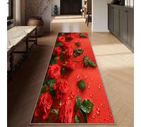 Siunwdiy 3D Red Roses Extra Long Carpet Runners,120 x 340 cm Modern Floral Washable Runners for Hallways Non Slip Kitchen Runners Hall Runner Rugs for Living Room Bedroom Laundry Room Entryway