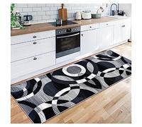 Siunwdiy Black White Grey Geometric Pattern Carpet Runner, Extra Long Non Slip Hallway Rug 50x140cm,Modern Kitchen Floor Mat with Rubber Backing, Washable Narrow Rugs for Living Room/Stairs/Entryway