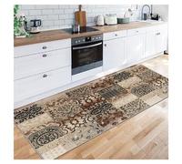 Siunwdiy Carpet Runners 100X300CM for Hallway, Brown Non Slip Hall Runners Machine Washable Kitchen Area Rug Extra Long Floral Pattern Distressed Runner Rug Mat for Bedroom Living Room Hallways