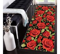 Siunwdiy Carpet Runners for Hallways Non Slip Washable Red Green 40x300cm 3D Rose Pattern Runner Rugs Long Kitchen runner Hallway Hall Runners for Bedroom Hallways Living Room Kitchen