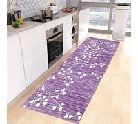 Siunwdiy Carpet Runners, Purple corridor rug runner leaf pattern 70x140cm Stairs Extra Long Gray Runner Rug Soft washable Anti-Slip Hallway Rugs Runner for Kitchen Hotel Meeting Room