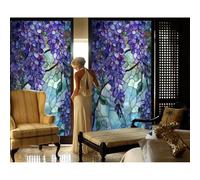 Siunwdiy Colorful Botanical Stained Glass Window Film - No Glue Static Cling Privacy Window Covering for Glass Doors, Decorative Plant Pattern Frosted Film with UV Blocking,T,50x200cm