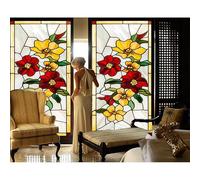 Siunwdiy Colorful Stained Glass Window Film with Elegant Flower & Botanical Patterns, Static Cling No Glue Privacy Decorative Film for Doors, Bathroom, UV Blocking,G,90x200cm