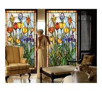 Siunwdiy Colorful Stained Glass Window Film with Floral Pattern - No Glue Static Cling Privacy Decorative Film for Doors & Windows, Frosted Church Style UV Blocking Window Covering,I,60x100cm