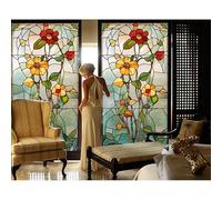 Siunwdiy Colorful Stained Glass Window Film with Floral Pattern - No Glue Static Cling Privacy Decorative Film for Doors & Windows, Frosted Church Style UV Blocking Window Covering,G,90x200cm