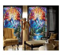 Siunwdiy Colorful Stained Glass Window Film with Floral Pattern - No Glue Static Cling Privacy Decorative Film for Doors & Windows, Frosted Church Style UV Blocking Window Covering,C,30x120cm
