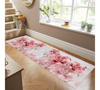 Siunwdiy Creamy Pink Long Kitchen Runner 50x140cm 3D Flower Print Pattern Non-Slip Washable Rug for Hallway, Entryway