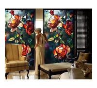 Siunwdiy European Church Style Stained Glass Window Film, Self-Adhesive Static Cling for Privacy, Colourful Floral Design, Frosted Window Sticker Door Covering,UV Blocking Decorative Film,A,120x120cm