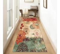 Siunwdiy Extra Long Runner Rugs 60x180cm Colorful Leaves Floral Pattern Beige Vintage Hallway Carpet Rubber Backed, Width 40-140cm