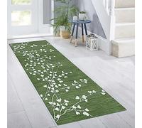 Siunwdiy Extra Long Runner Rugs for Hallway Modern 90x200cm Flowers Pattern Green Non Slip Hallway Runner Washable Kitchen Rug Low Pile Floor Carpet Runner for Entryway Laundry Bedside
